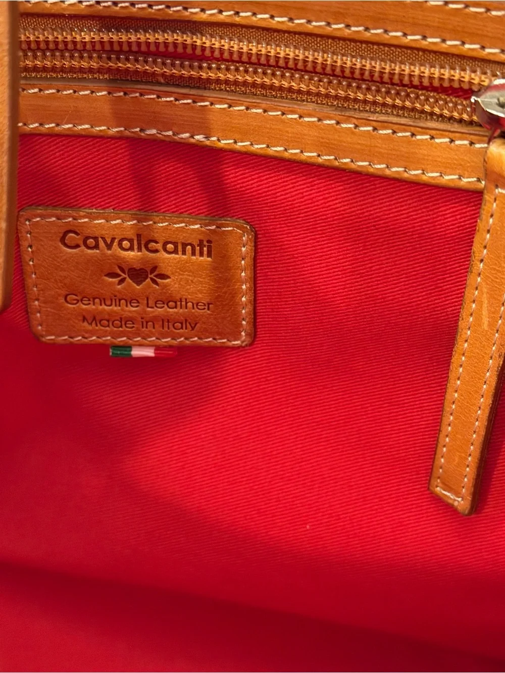 Cavalcanti Italian Satchel Shoulder Bag Cognac Brown Burnished Leather Western